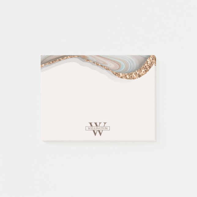 Agate Stone Marble Monogram Name Post-it Notes (Front)