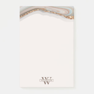 Agate Stone Marble Monogram Name Post-it Notes