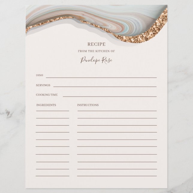 Agate Stone Marble Name Recipe Card (Front)