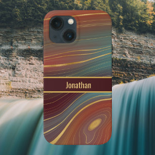 Agate Strata Look - Burgundy Rust and Dusty Aqua iPhone 14 Case