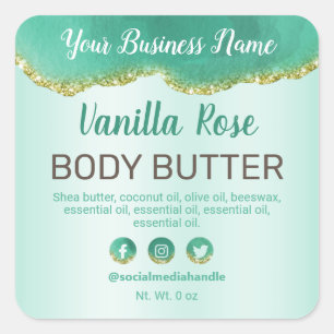 Agate Styled Teal And Gold Glitter Product Label