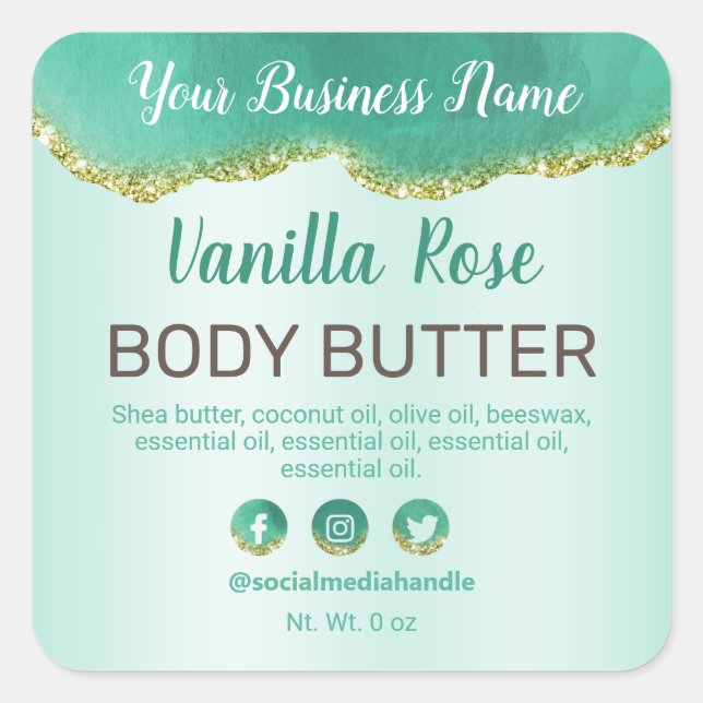 Agate Styled Teal And Gold Glitter Product Label (Front)