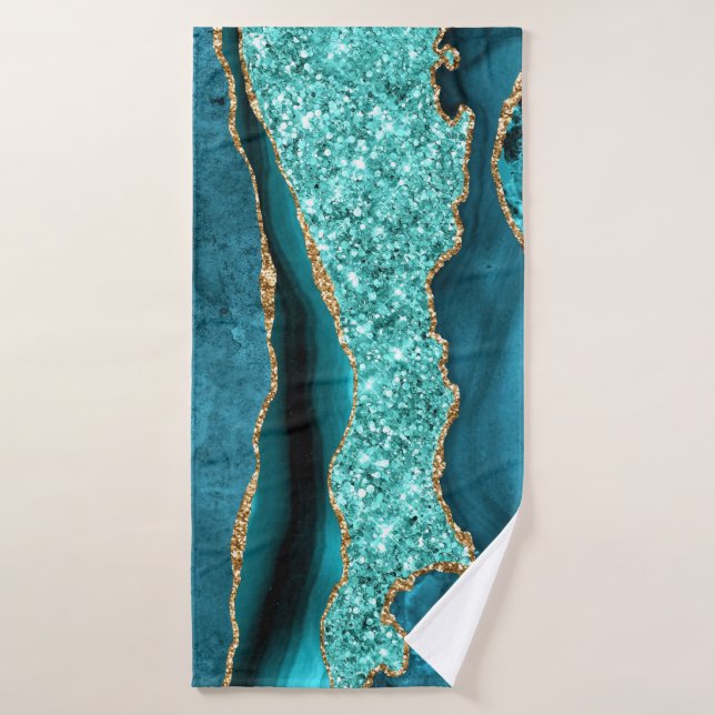 Agate Teal Blue Gold Aqua Turquoise Bathy Towels (Bath Towel)