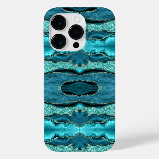 Agate Teal Blue Gold Aqua Turquoise iPhone Case (Back)