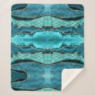 Agate Teal Blue Gold Aqua Turquoise Sherpa Blanket