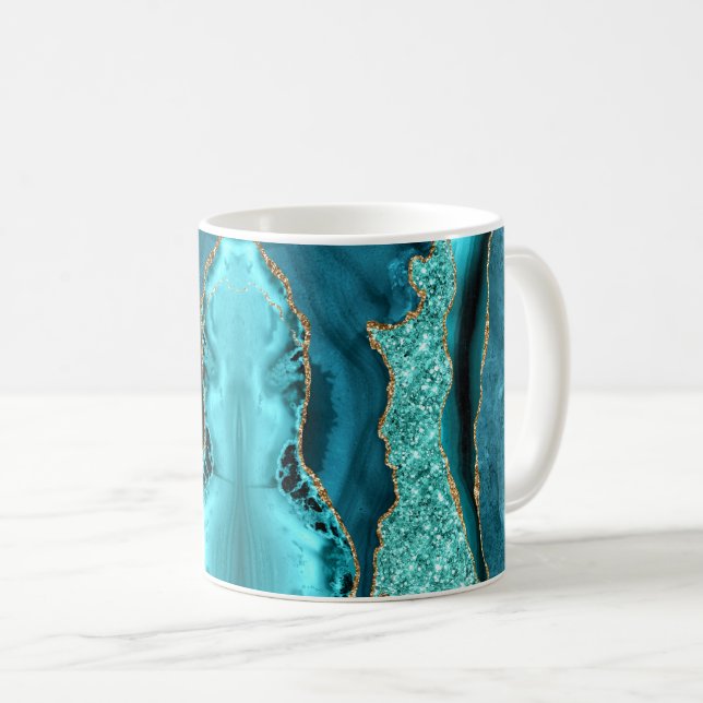 Agate Teal Blue Gold Glitter Aqua Turquoise Mug (Front Right)