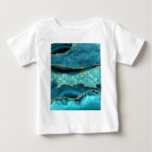 Agate Teal Blue Gold Glitter Marble Aqua Turquoise Baby T-Shirt