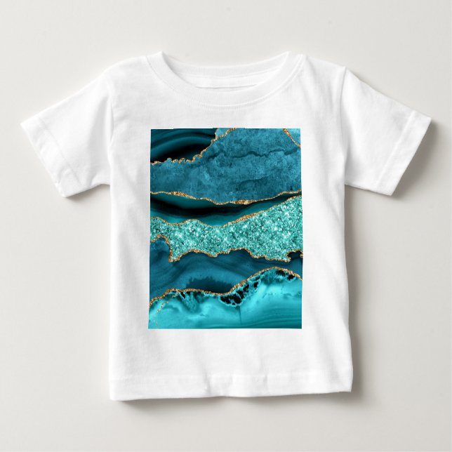 Agate Teal Blue Gold Glitter Marble Aqua Turquoise Baby T-Shirt (Front)