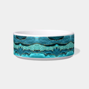 Agate Teal Blue Gold Glitter Marble Aqua Turquoise Bowl