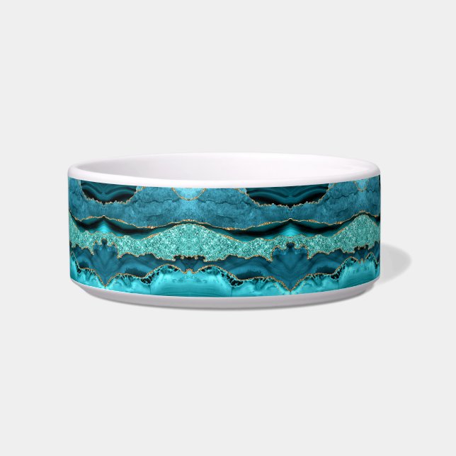 Agate Teal Blue Gold Glitter Marble Aqua Turquoise Bowl (Front)