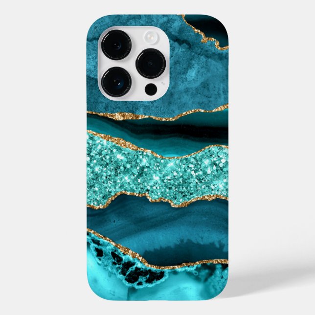 Agate Teal Blue Gold Glitter Marble Aqua Turquoise Case-Mate iPhone Case (Back)