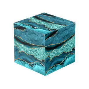 Agate Teal Blue Gold Glitter Marble Aqua Turquoise Cube