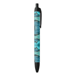 Agate Teal Blue Gold Glitter Marble Aqua Turquoise Ink Pen