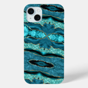Agate Teal Blue Gold Glitter Turquoise iPhone Case