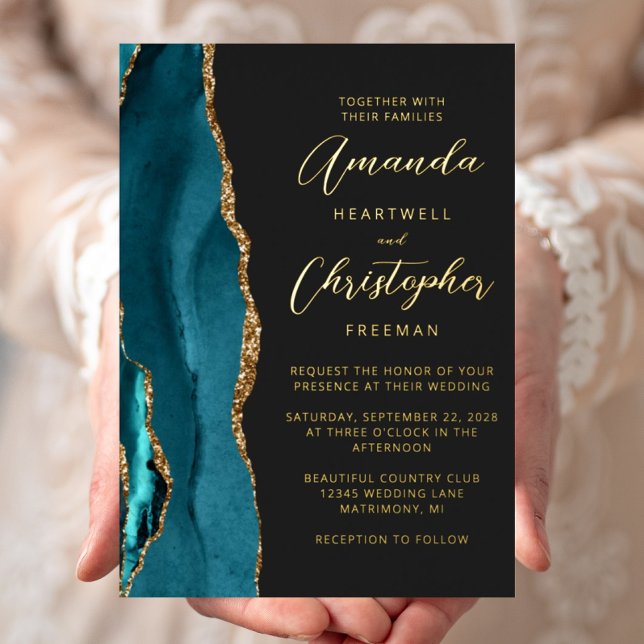 Agate Teal Blue Gold Script Dark Wedding (Creator Uploaded)
