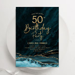 Agate Teal Gold 50th Birthday Invitation<br><div class="desc">Teal and gold agate 50th birthday party invitation. Elegant modern design featuring turquoise watercolor agate marble geode background,  faux glitter gold and typography script font. Trendy invite card perfect for a stylish women's bday celebration. Printed Zazzle invitations or instant download digital printable template.</div>