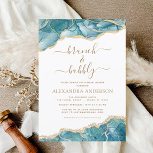 Agate Teal Gold Brunch & Bubbly Bridal Shower Invi Invitation