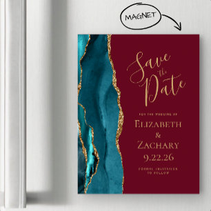 Agate Teal Gold Burgundy Magnetic Save the Date