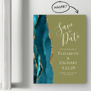 Agate Teal Gold Olive Green Magnetic Save the Date