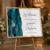 Agate Teal Gold Script Wedding Welcome