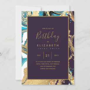 Agate Teal Purple Turquoise Gold Birthday Invite