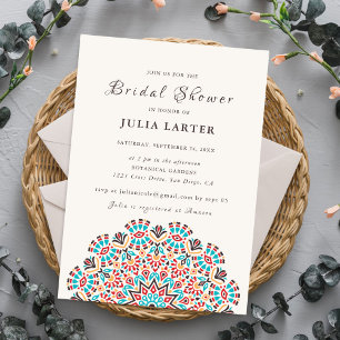Agate Turquoise Teal Floral Mandala Bridal Shower Invitation