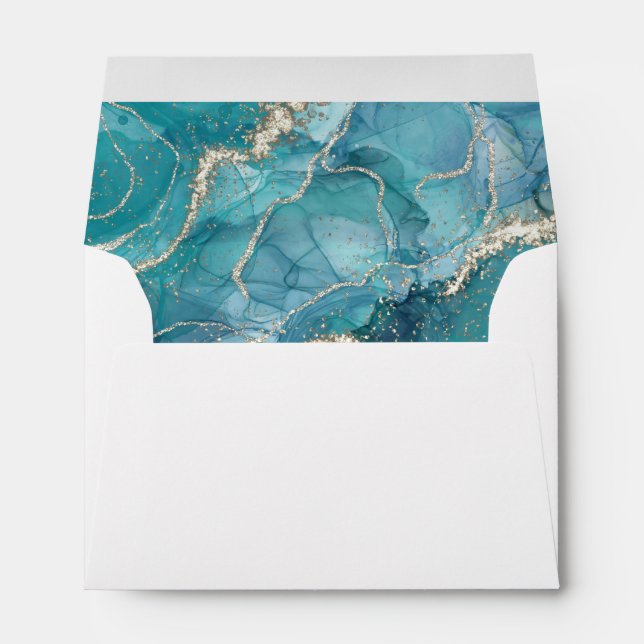 Agate Turquoise Teal Gold Wedding Envelope (Back (Bottom))