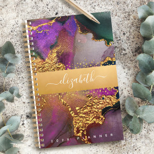 Agate watercolor gold purple blue green custom planner