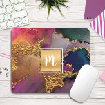 Agate watercolor gold purple blue green monogram mouse pad<br><div class="desc">A sparkly, faux gold foil square with a script typography monogram initial overlays a rich, gold veined, navy blue, hunter green, pink, and purple watercolor background on this elegant, trendy, girly, monogramed mousepad. Makes a chic and stylish statement every time you use it. A great gift for a friend, as...</div>
