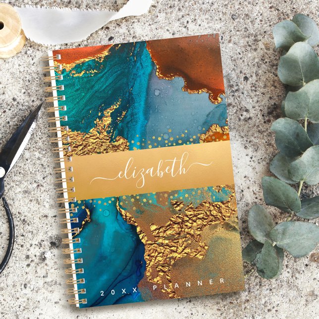 Agate watercolor gold turquoise orange script planner (Creator Uploaded)