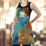 Agate watercolor turquoise gold orange monogram apron<br><div class="desc">Here’s a wonderful way to add pizzaz to your daily makeup, hair stylist, beauty, as well as cooking and baking routines. Add extra sparkle to your professional adventures whenever you wear this elegant, sophisticated, simple, and modern apron. A sparkly, faux gold foil square with a script typography monogram overlays a...</div>