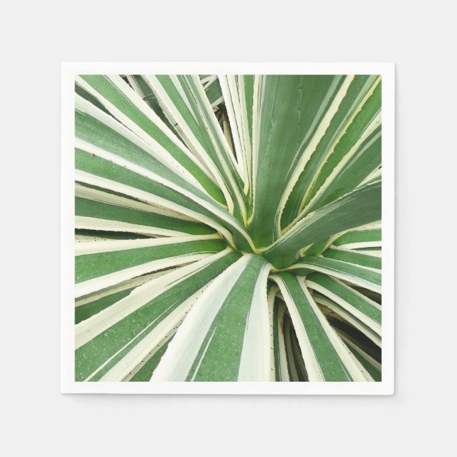 Agave Plant Green and White Striped Napkin (Front)