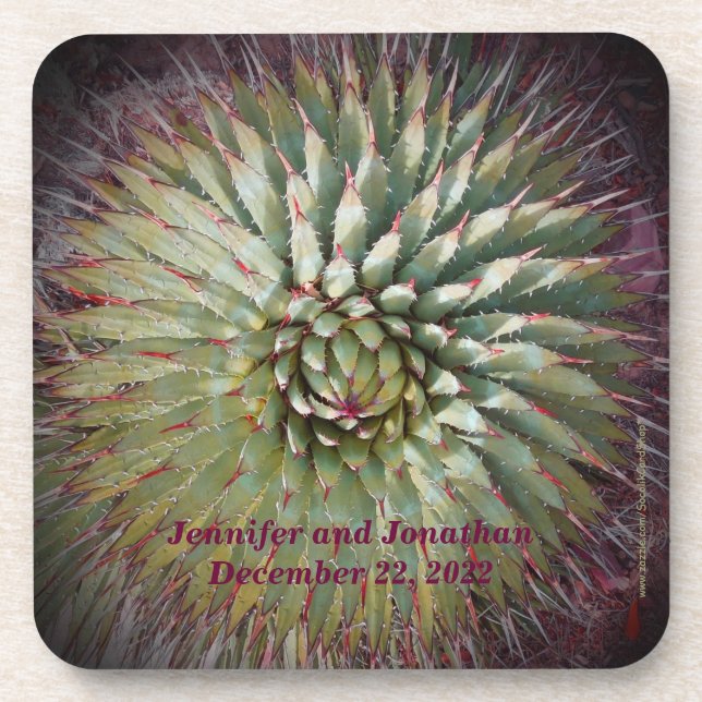 Agave Spikes Personalised Name and Date Wedding Coaster (Front)