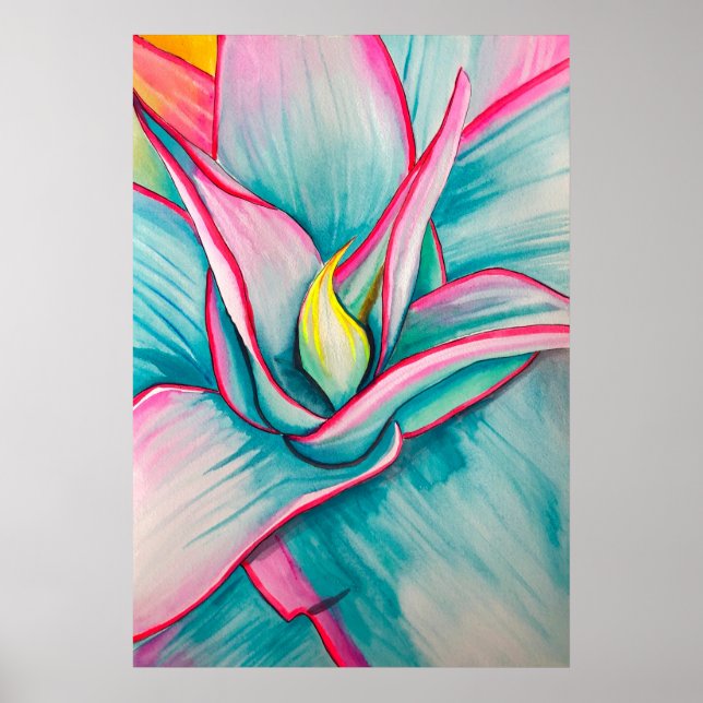 Agave watercolor succulent fine art poster (Front)