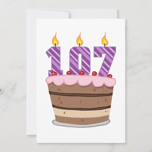 Age 107 on Birthday Cake Card (Front)
