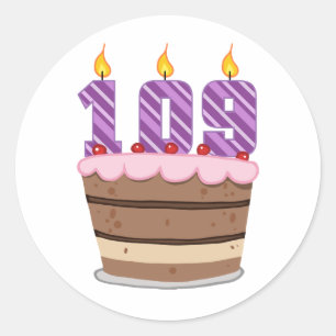 Age 109 on Birthday Cake Classic Round Sticker