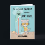 Age 10 Brother Birthday Beach Funny Cool Racoon Card<br><div class="desc">Any kid would enjoy his time spent on the beach. And that includes you brother too. Speaking of him, he is about to celebrate his 10th birthday in just a few days. This card with a beach scene would be perfect to gift him with. The front also comes with a...</div>