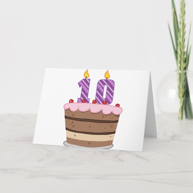 Age 10 on Birthday Cake Card (Front)