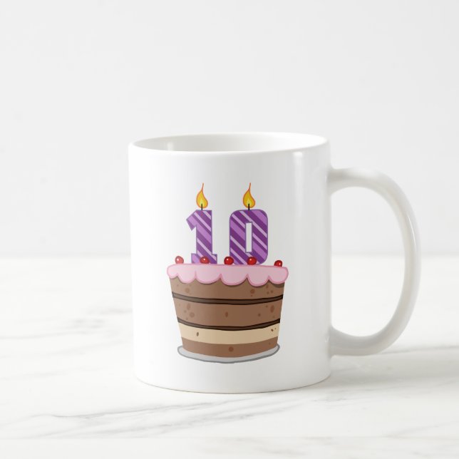 Age 10 on Birthday Cake Coffee Mug (Right)