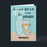 Age 10 Step Son Birthday Beach Funny Cool Racoon  Card<br><div class="desc">This might be the best greeting card you can give to a young step son that is ready to celebrate a 10th birthday. The cool racoon with a surfboard is here to help you get your greeting thru and you message across. Get this card now!</div>