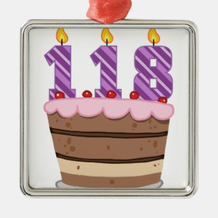 Age 118 on Birthday Cake Metal Tree Decoration