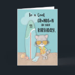 Age 11 Grandson Birthday Beach Funny Cool Raccoon  Card<br><div class="desc">Look at that cool raccoon who is also wearing sunglasses and is standing on the front of this card. That little guy is here to help you send 11th birthday greeting to your handsome grandson. Get you copy of this now!</div>