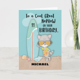 Age 11 Great Nephew Birthday Beach Funny Racoon Card