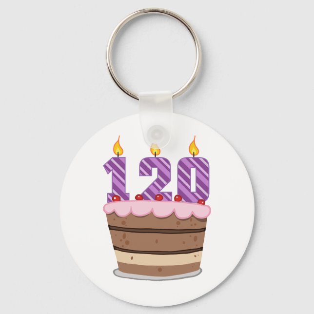 Age 120 on Birthday Cake Key Ring (Front)