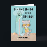 Age 12 Brother Birthday Beach Funny Cool Racoon  Card<br><div class="desc">Greet a dear brother usign this card once he celebrates a 12th birthday. This card shares with him a fun birthday message and this also allows you to personalise the front with his name. The cool racoon on the cover will help you get your greeting and message across.</div>