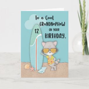 Age 12 Grandnephew Birthday Beach Funny Raccon Card