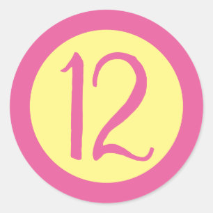 Age 12 Number Customisable Pink Text on Yellow Classic Round Sticker