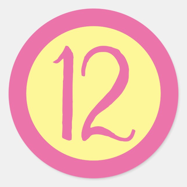 Age 12 Number Customisable Pink Text on Yellow Classic Round Sticker (Front)