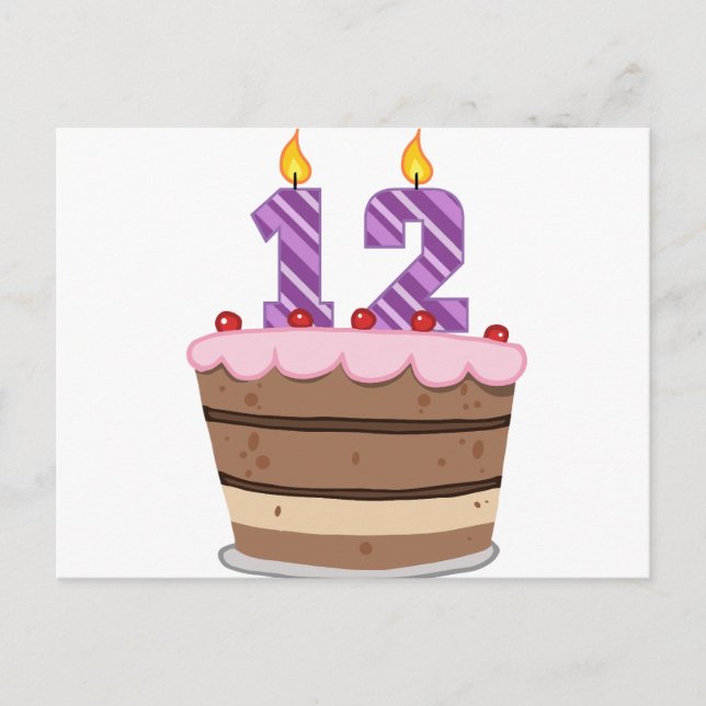 Age 12 on Birthday Cake Postcard (Front)