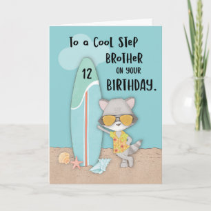 Age 12 Step Brother Birthday Beach Funny Raccon Card